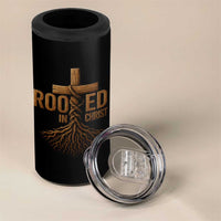Rooted In Christ 4 in 1 Can Cooler Tumbler Vintage Jesus Christian Cross Bible Verse - Wonder Print Shop