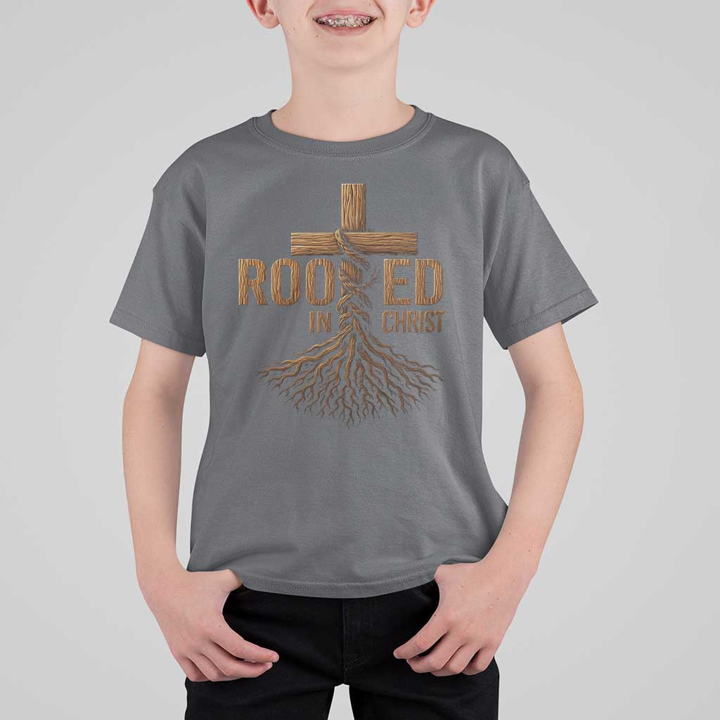 Rooted In Christ T Shirt For Kid Vintage Jesus Christian Cross Bible Verse - Wonder Print Shop