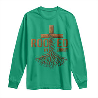 Rooted In Christ Long Sleeve Shirt Vintage Jesus Christian Cross Bible Verse - Wonder Print Shop