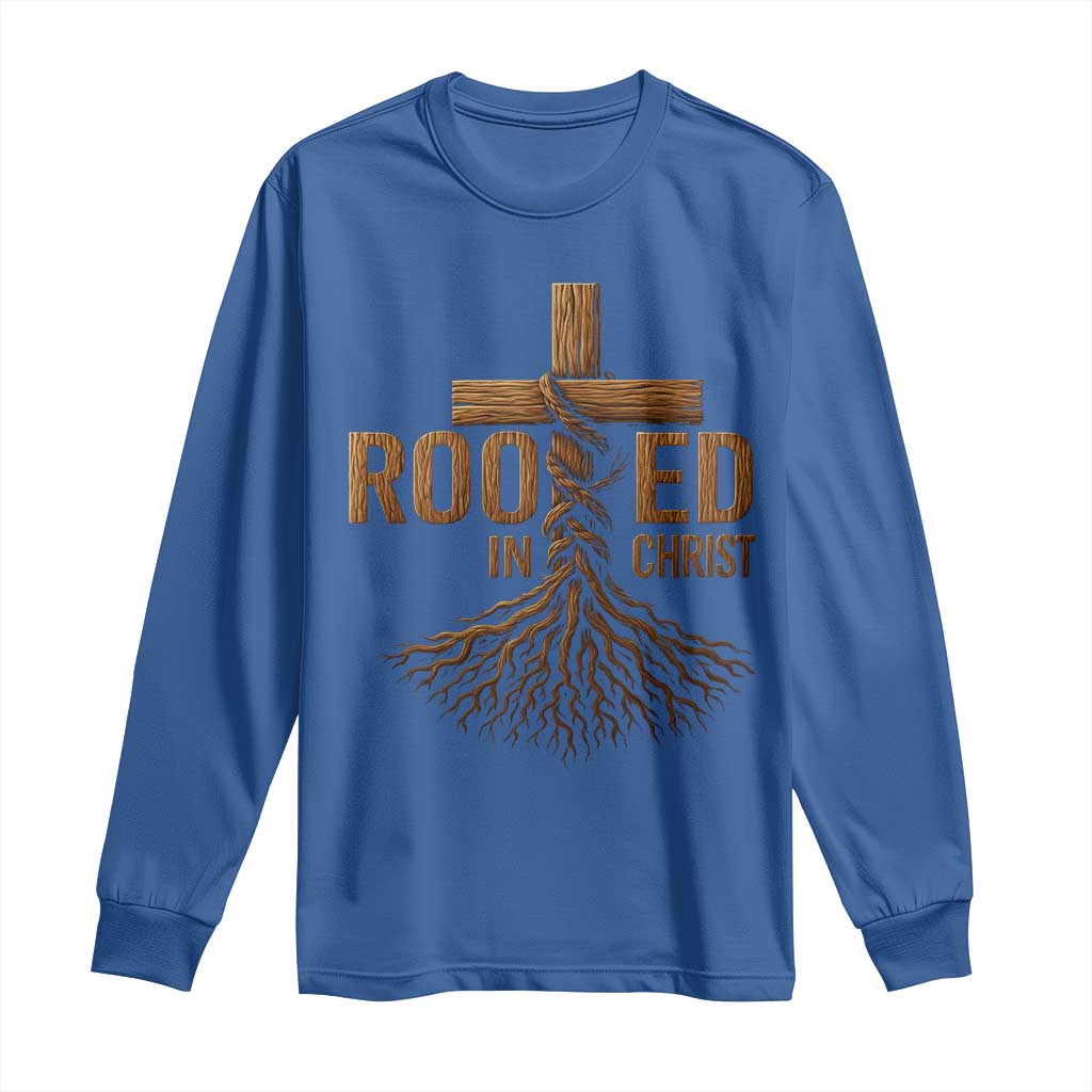 Rooted In Christ Long Sleeve Shirt Vintage Jesus Christian Cross Bible Verse - Wonder Print Shop