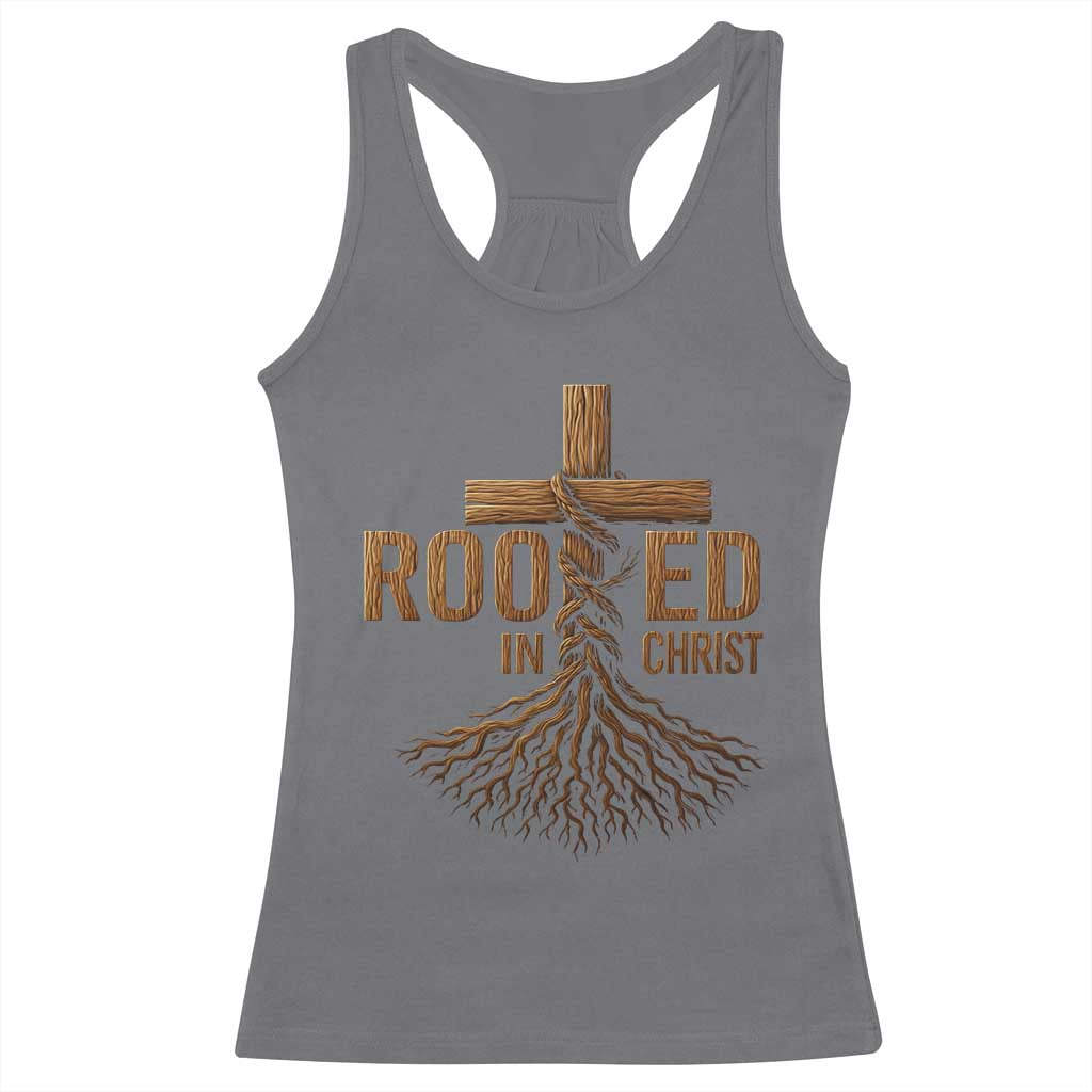 Rooted In Christ Racerback Tank Top Vintage Jesus Christian Cross Bible Verse - Wonder Print Shop