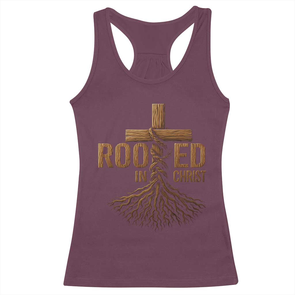 Rooted In Christ Racerback Tank Top Vintage Jesus Christian Cross Bible Verse - Wonder Print Shop