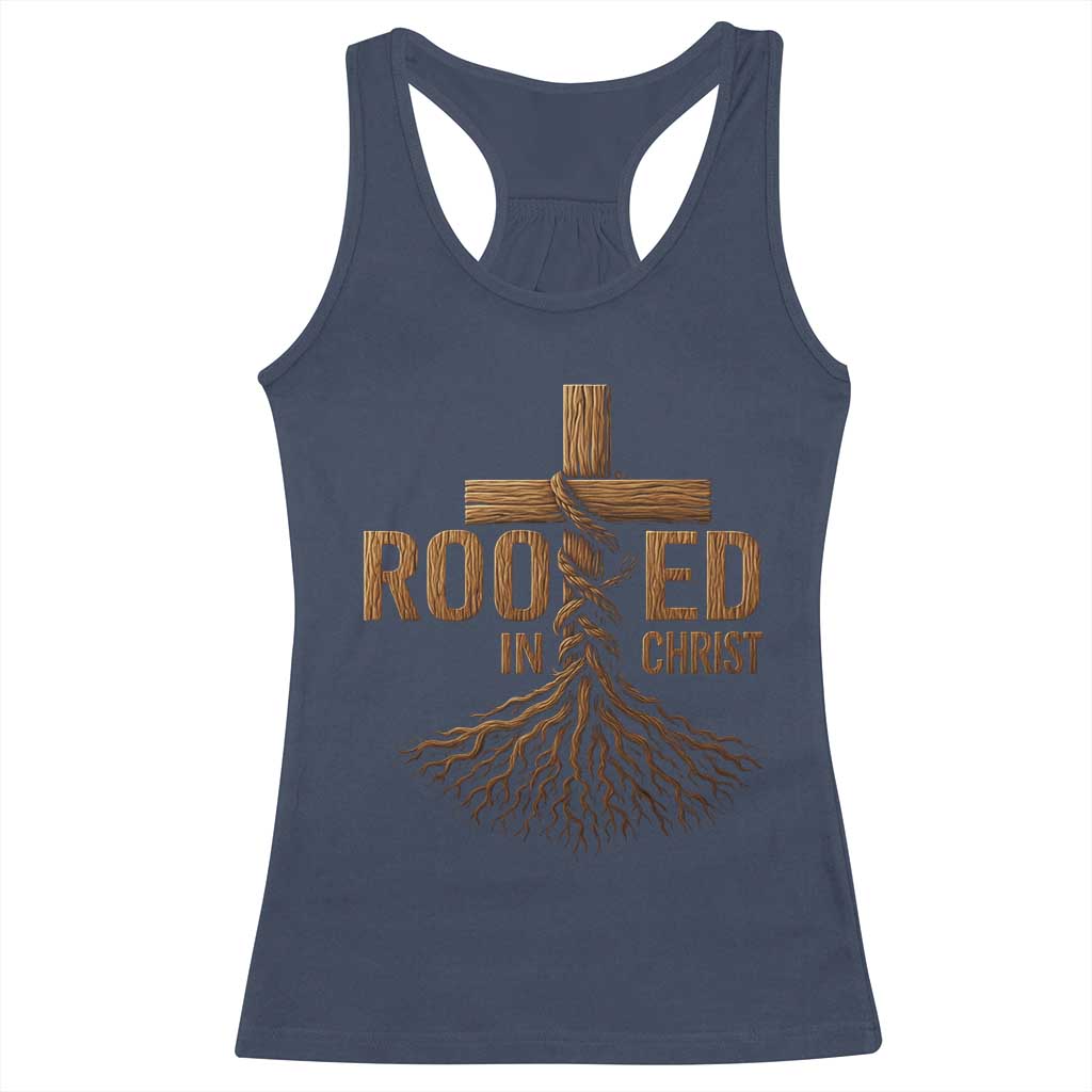 Rooted In Christ Racerback Tank Top Vintage Jesus Christian Cross Bible Verse - Wonder Print Shop