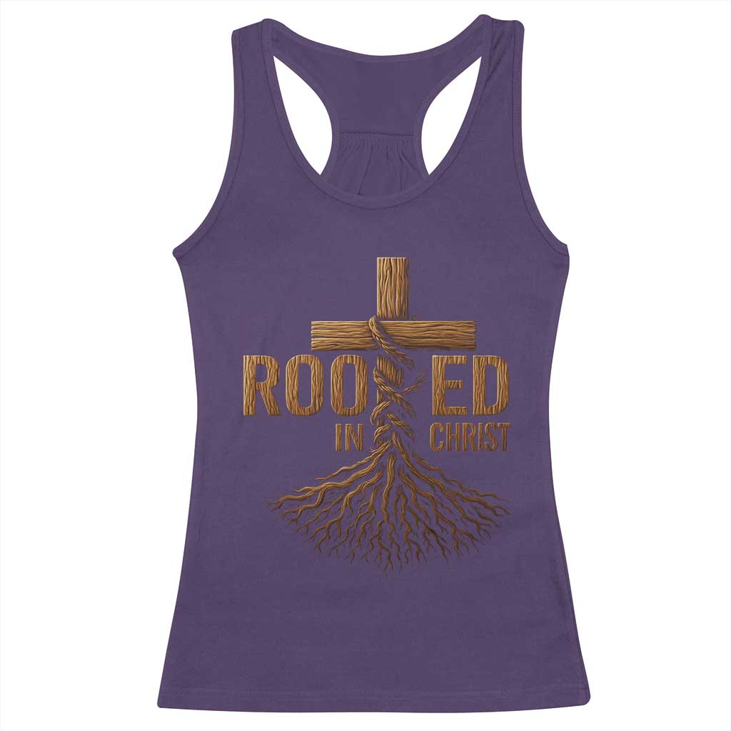 Rooted In Christ Racerback Tank Top Vintage Jesus Christian Cross Bible Verse - Wonder Print Shop