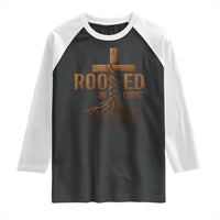 Rooted In Christ Raglan Shirt Vintage Jesus Christian Cross Bible Verse - Wonder Print Shop