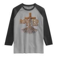 Rooted In Christ Raglan Shirt Vintage Jesus Christian Cross Bible Verse - Wonder Print Shop