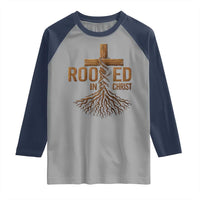 Rooted In Christ Raglan Shirt Vintage Jesus Christian Cross Bible Verse - Wonder Print Shop