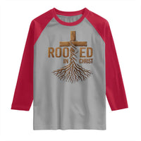 Rooted In Christ Raglan Shirt Vintage Jesus Christian Cross Bible Verse - Wonder Print Shop