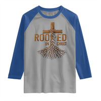 Rooted In Christ Raglan Shirt Vintage Jesus Christian Cross Bible Verse - Wonder Print Shop