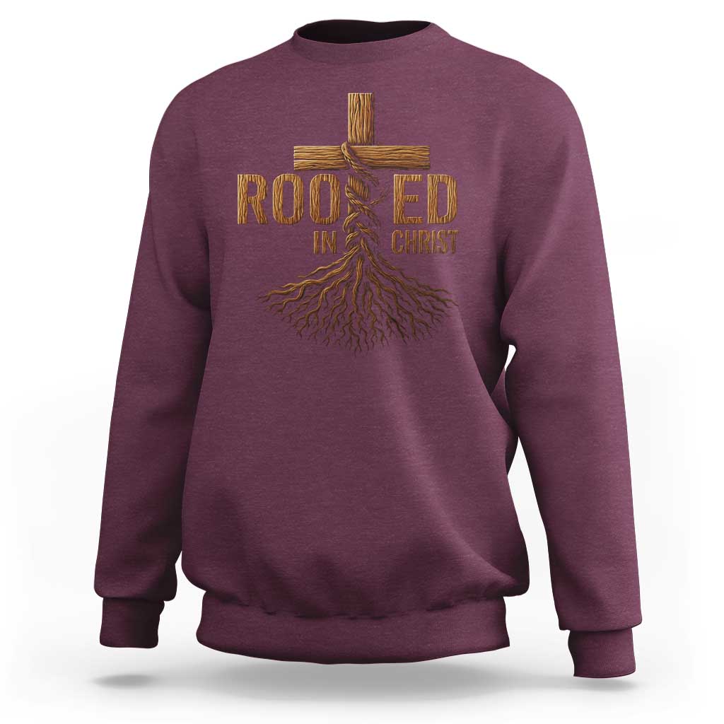 Rooted In Christ Sweatshirt Vintage Jesus Christian Cross Bible Verse - Wonder Print Shop