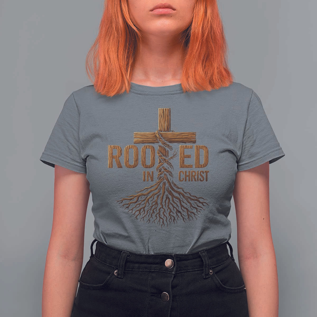 Rooted In Christ T Shirt For Women Vintage Jesus Christian Cross Bible Verse - Wonder Print Shop