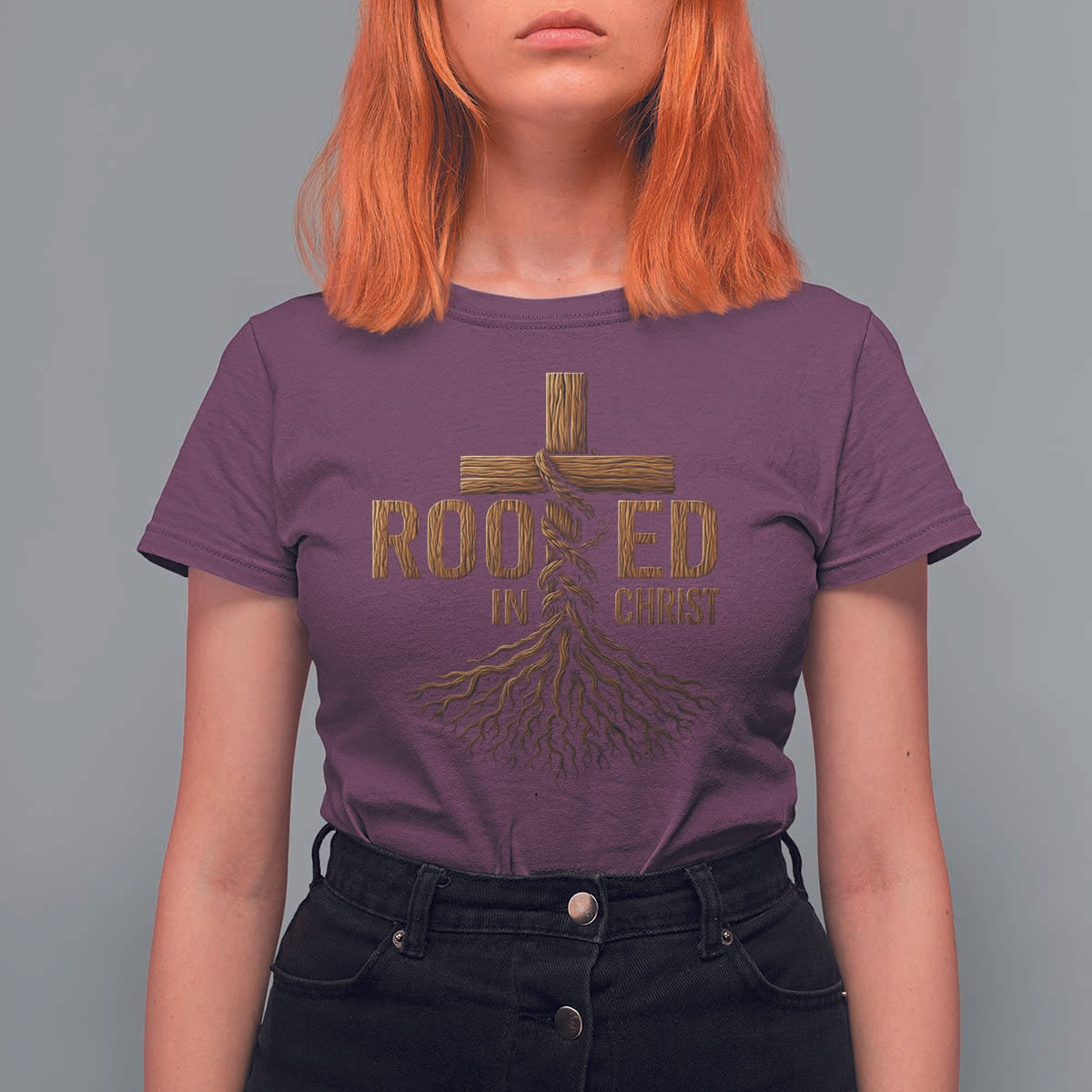 Rooted In Christ T Shirt For Women Vintage Jesus Christian Cross Bible Verse - Wonder Print Shop