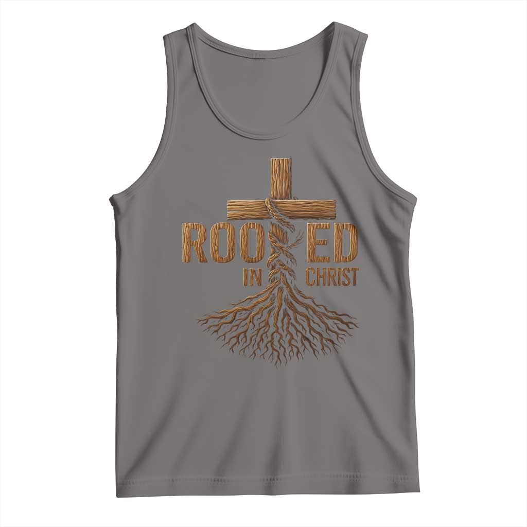 Rooted In Christ Tank Top Vintage Jesus Christian Cross Bible Verse - Wonder Print Shop
