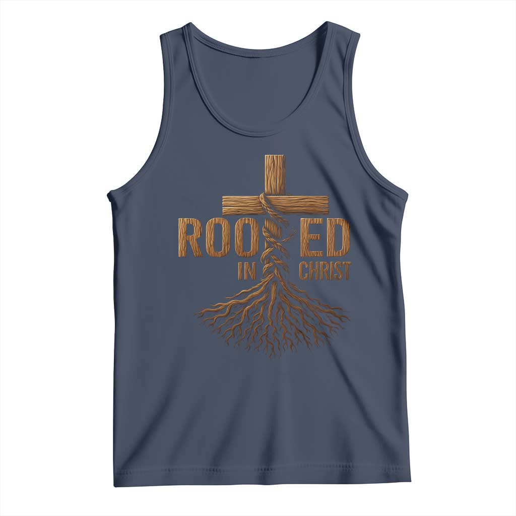 Rooted In Christ Tank Top Vintage Jesus Christian Cross Bible Verse - Wonder Print Shop