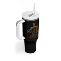 Rooted In Christ Tumbler With Handle Vintage Jesus Christian Cross Bible Verse - Wonder Print Shop