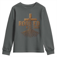 Rooted In Christ Youth Sweatshirt Vintage Jesus Christian Cross Bible Verse - Wonder Print Shop