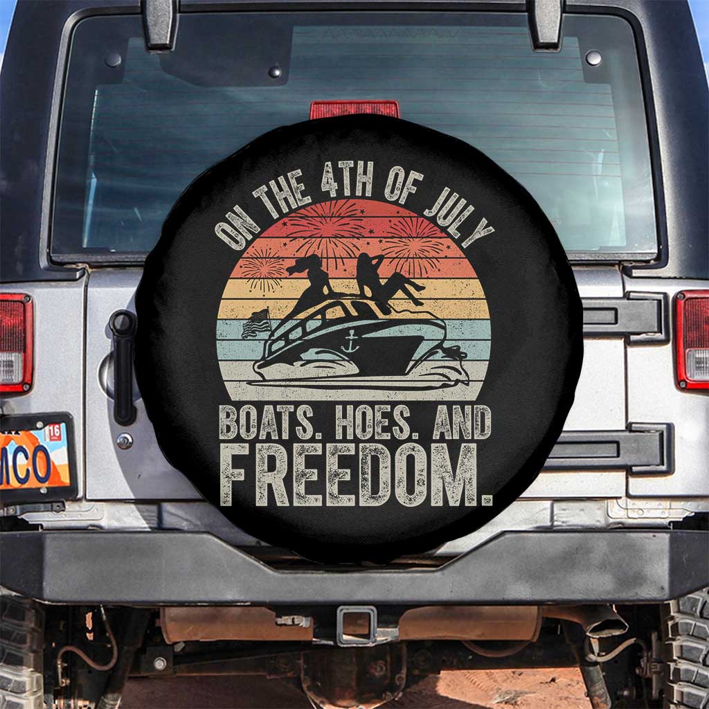 Funny On The 4th Of July Boats Hoes And Freedom Spare Tire Cover - Wonder Print Shop