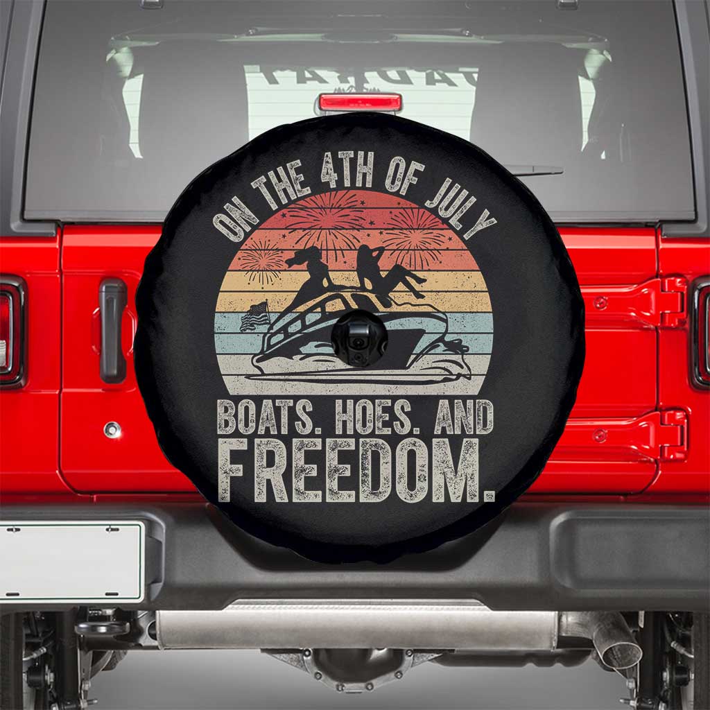 Funny On The 4th Of July Boats Hoes And Freedom Spare Tire Cover - Wonder Print Shop