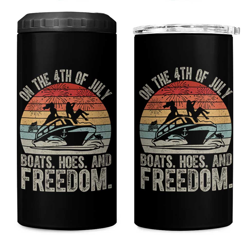 Funny On The 4th Of July Boats Hoes And Freedom 4 in 1 Can Cooler Tumbler - Wonder Print Shop
