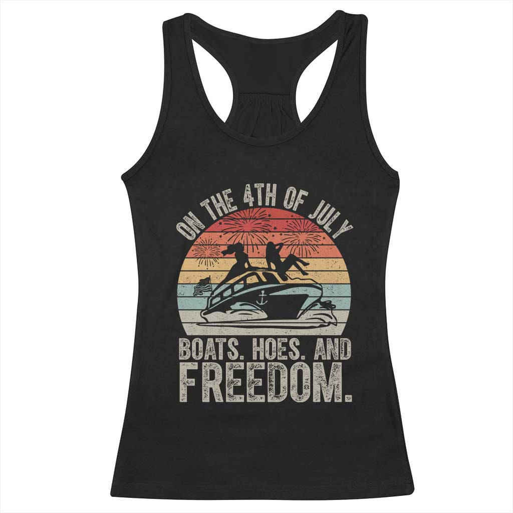 Funny On The 4th Of July Boats Hoes And Freedom Racerback Tank Top - Wonder Print Shop