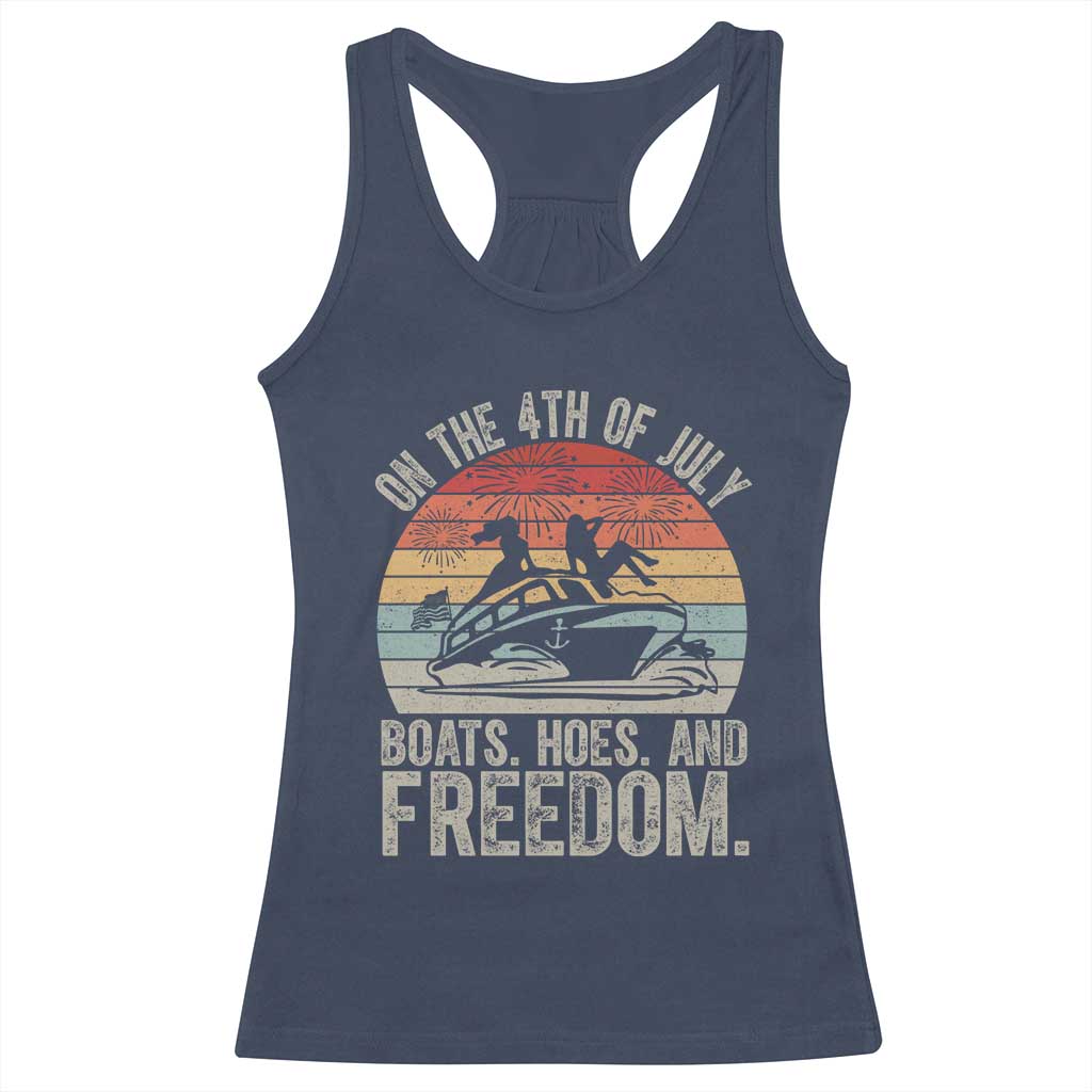 Funny On The 4th Of July Boats Hoes And Freedom Racerback Tank Top - Wonder Print Shop