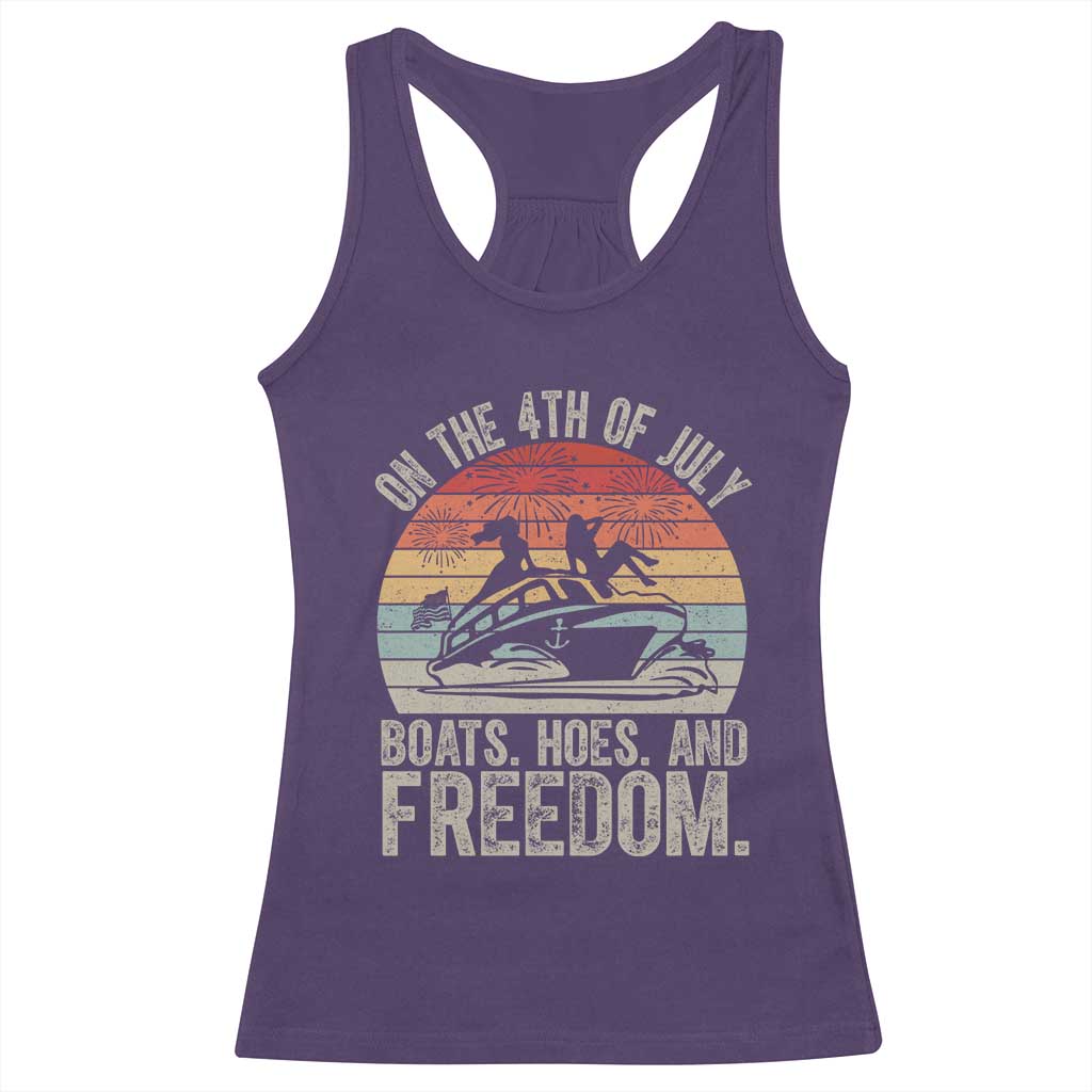 Funny On The 4th Of July Boats Hoes And Freedom Racerback Tank Top - Wonder Print Shop