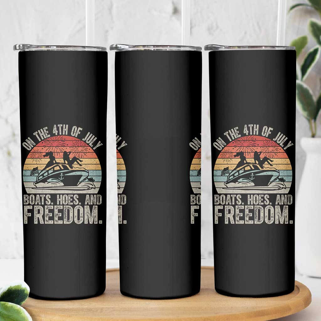 Funny On The 4th Of July Boats Hoes And Freedom Skinny Tumbler - Wonder Print Shop