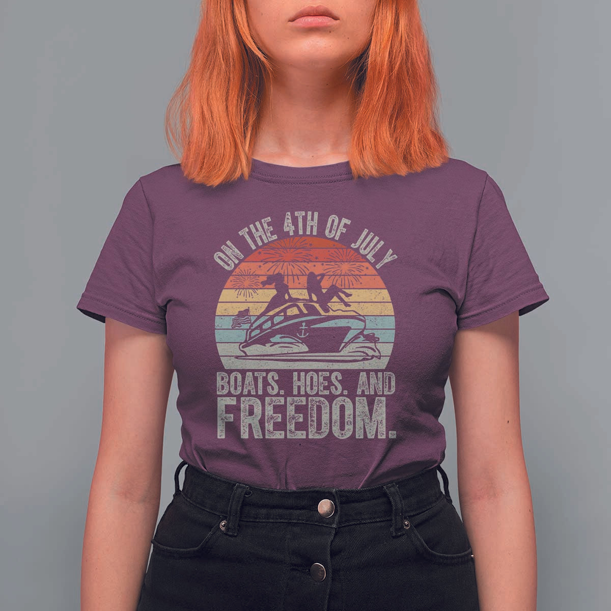 Funny On The 4th Of July Boats Hoes And Freedom T Shirt For Women - Wonder Print Shop