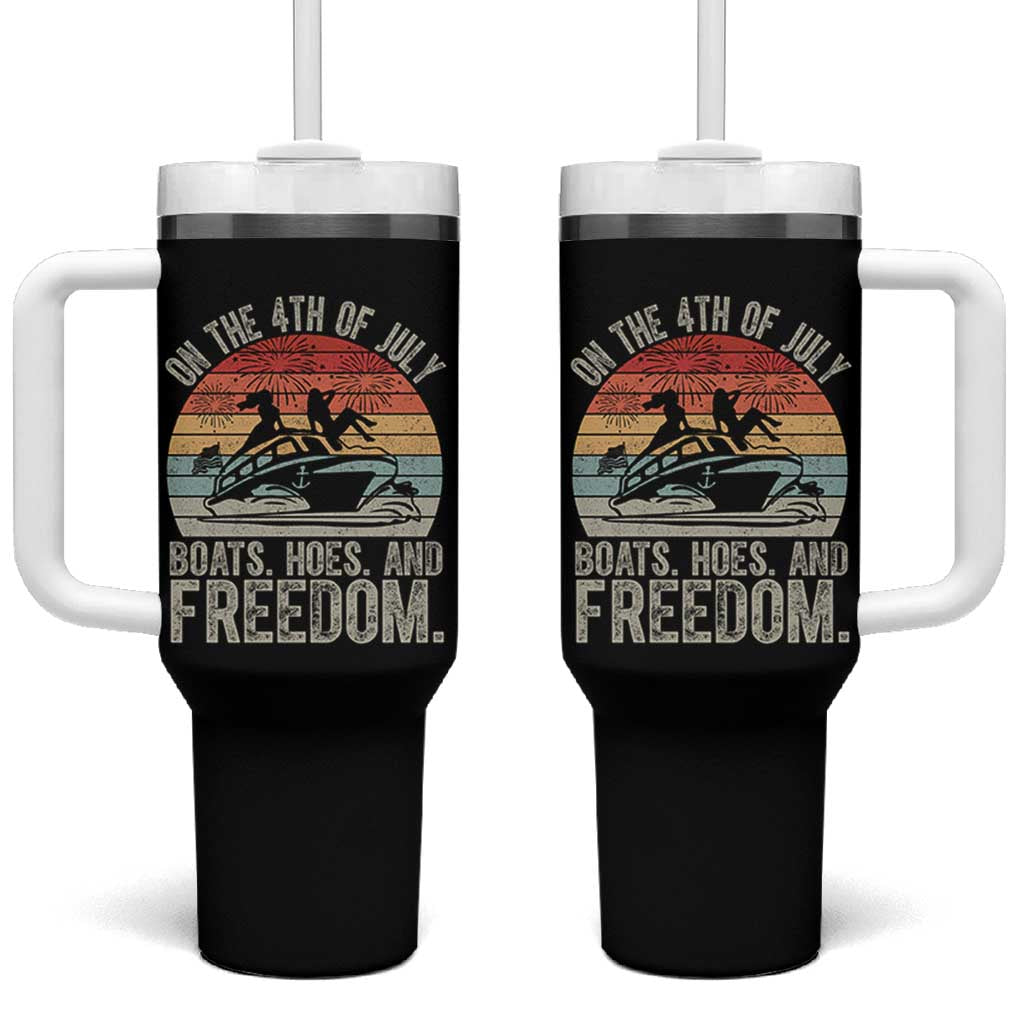 Funny On The 4th Of July Boats Hoes And Freedom Tumbler With Handle - Wonder Print Shop