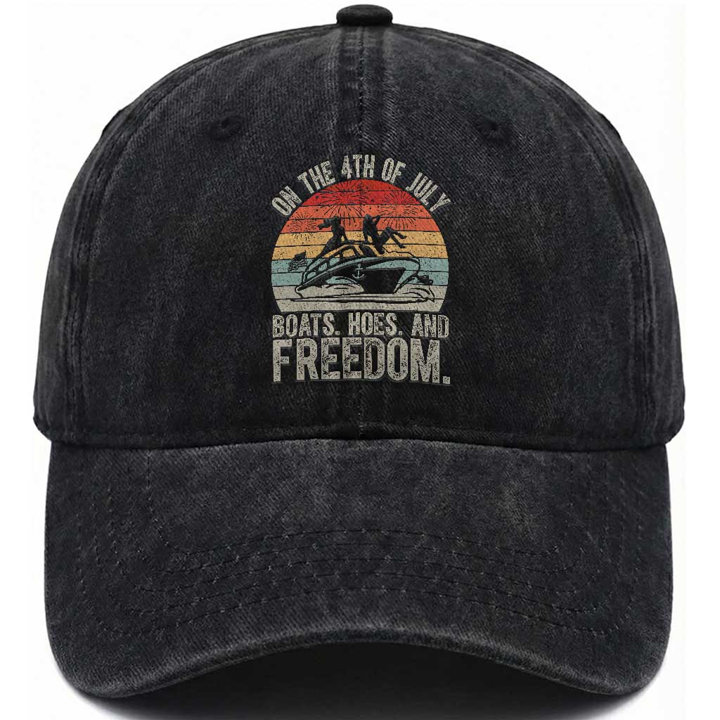 Funny On The 4th Of July Boats Hoes And Freedom Washed Cotton Baseball Cap