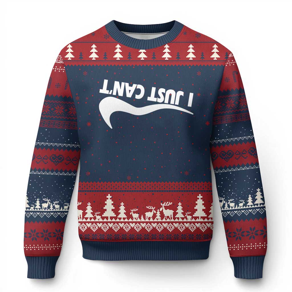 Funny I Just Cant Ugly Christmas Sweater Sarcastic Motivation Con Baffo - Wonder Print Shop