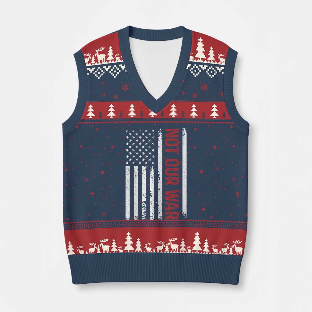 Not Our War Vintage American Flag V-Neck Knit Sweater Vest Pacifists Peace - Wonder Print Shop