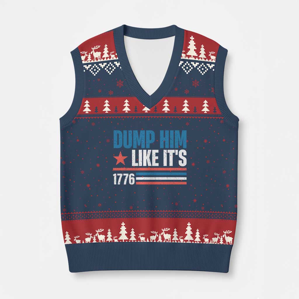 Funny Dump Him Like It's 1776 V-Neck Knit Sweater Vest Star And Stripes - Wonder Print Shop