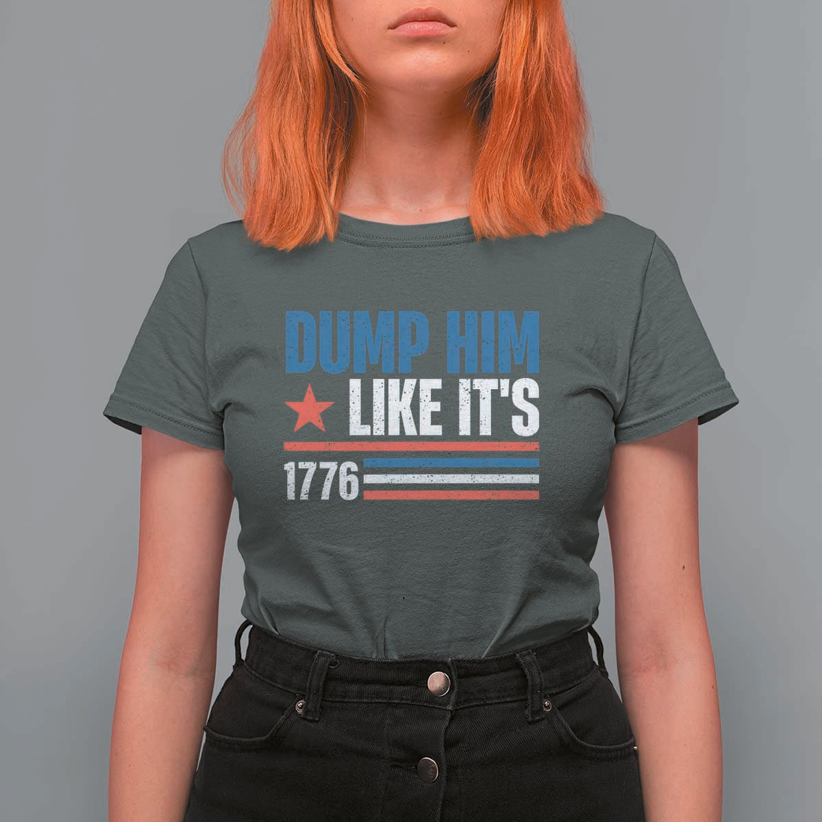 Funny Dump Him Like It's 1776 T Shirt For Women Star And Stripes - Wonder Print Shop