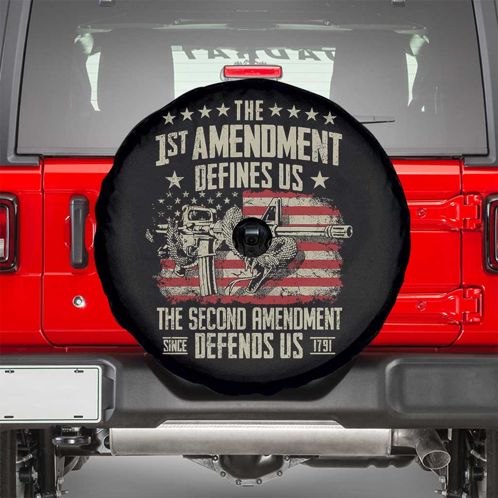 The 1st Amendment Defines Us The Second Defends Us Since 1791 Spare Tire Cover Vintage American Flag - Wonder Print Shop