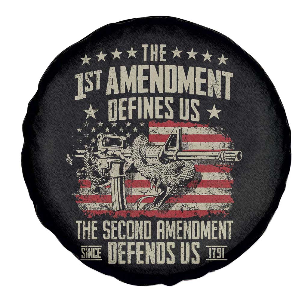 The 1st Amendment Defines Us The Second Defends Us Since 1791 Spare Tire Cover Vintage American Flag - Wonder Print Shop
