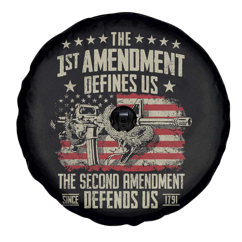 The 1st Amendment Defines Us The Second Defends Us Since 1791 Spare Tire Cover Vintage American Flag - Wonder Print Shop