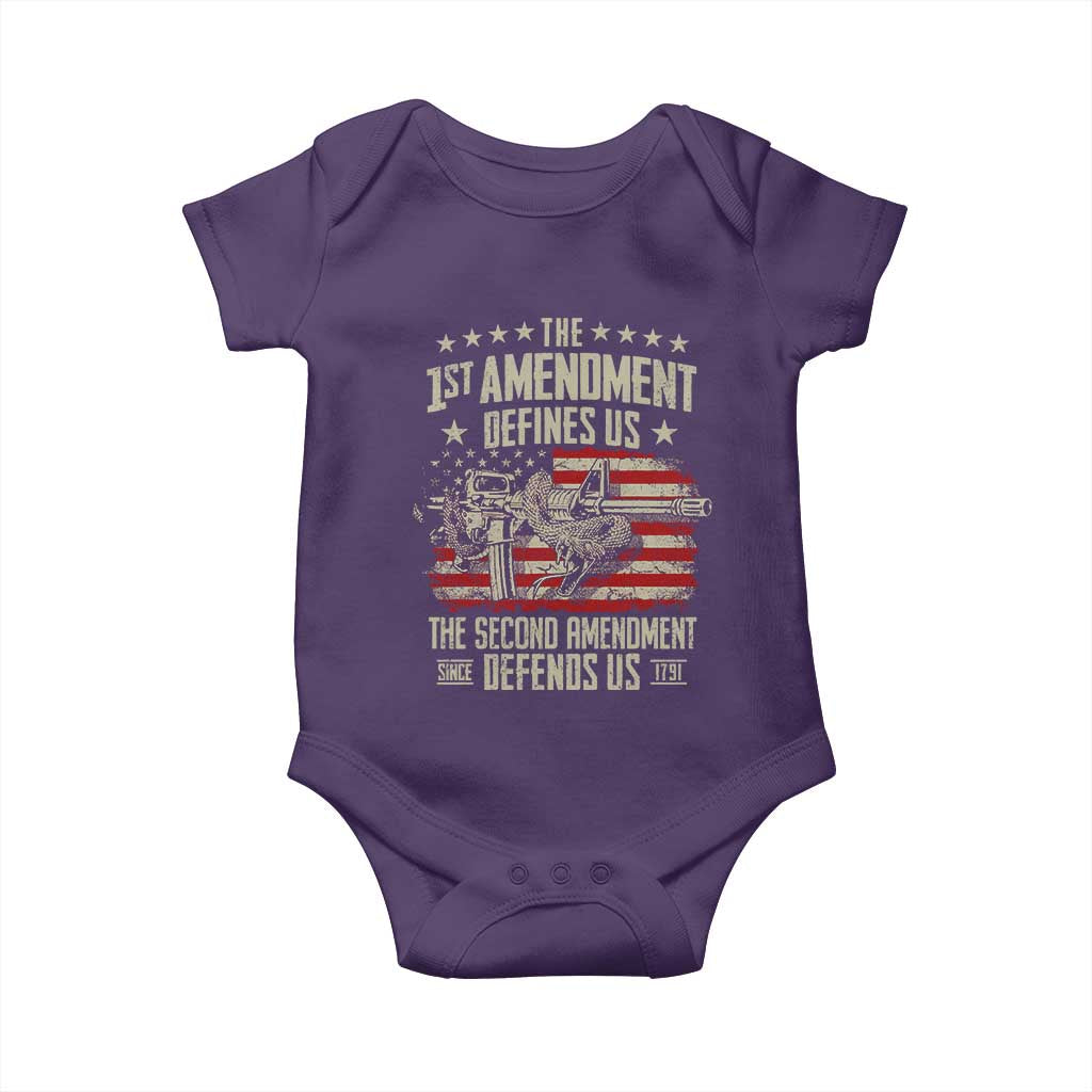 The 1st Amendment Defines Us The Second Defends Us Since 1791 Baby Onesie Vintage American Flag - Wonder Print Shop