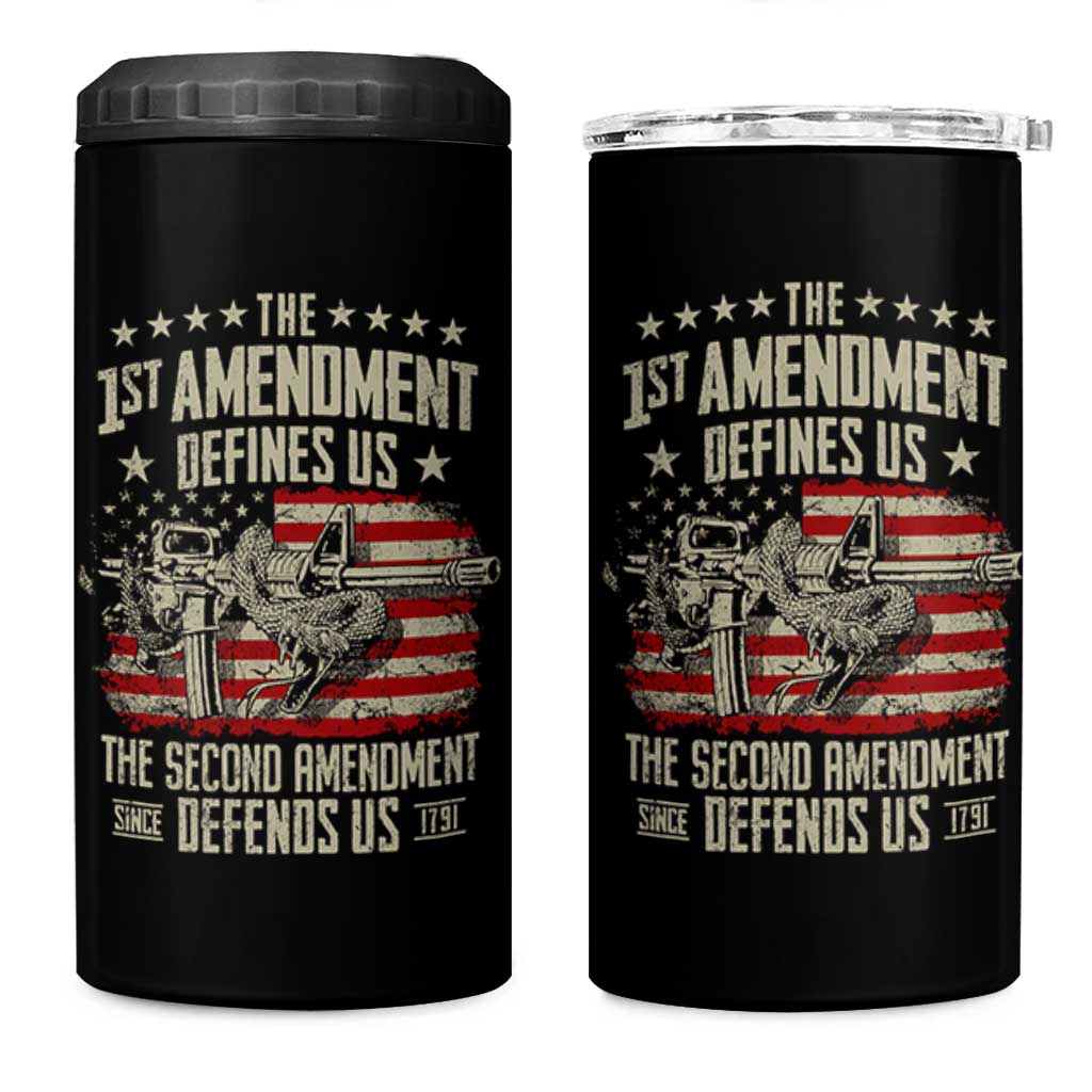 The 1st Amendment Defines Us The Second Defends Us Since 1791 4 in 1 Can Cooler Tumbler Vintage American Flag - Wonder Print Shop