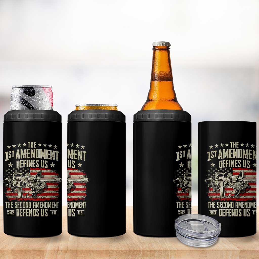 The 1st Amendment Defines Us The Second Defends Us Since 1791 4 in 1 Can Cooler Tumbler Vintage American Flag - Wonder Print Shop