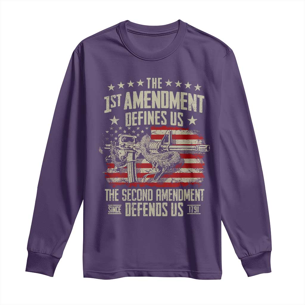 The 1st Amendment Defines Us The Second Defends Us Since 1791 Long Sleeve Shirt Vintage American Flag - Wonder Print Shop