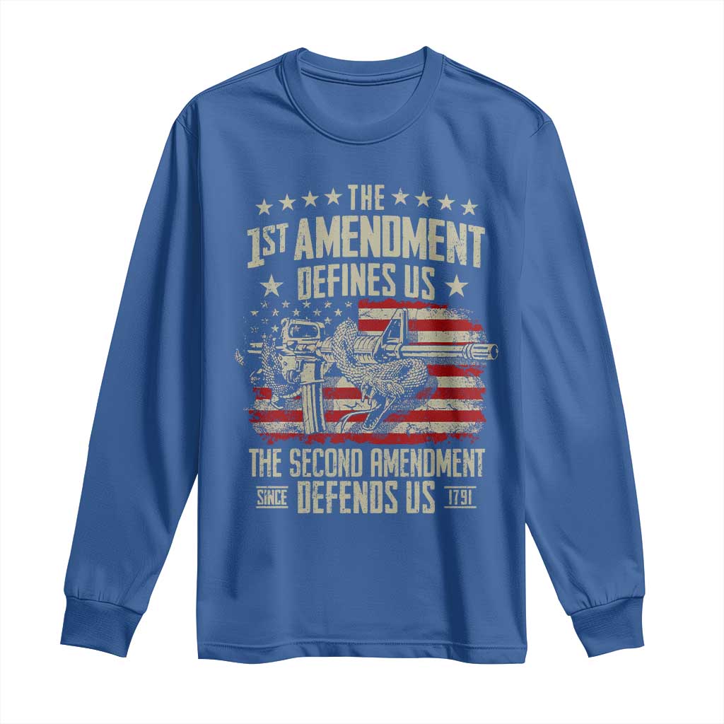 The 1st Amendment Defines Us The Second Defends Us Since 1791 Long Sleeve Shirt Vintage American Flag - Wonder Print Shop