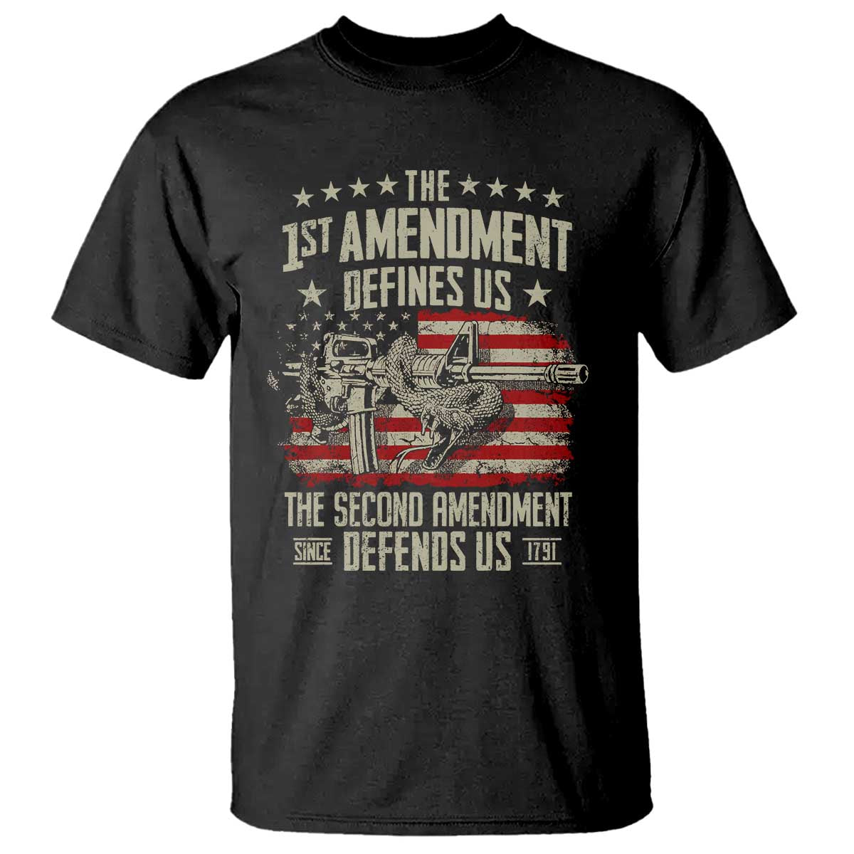 The 1st Amendment Defines Us The Second Defends Us Since 1791 T Shirt Vintage American Flag - Wonder Print Shop