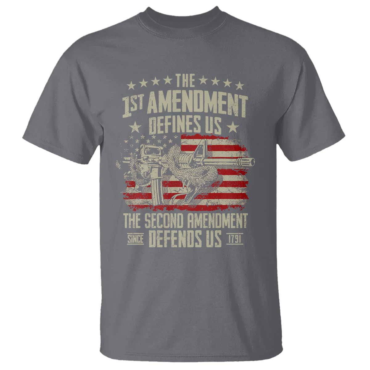 The 1st Amendment Defines Us The Second Defends Us Since 1791 T Shirt Vintage American Flag - Wonder Print Shop