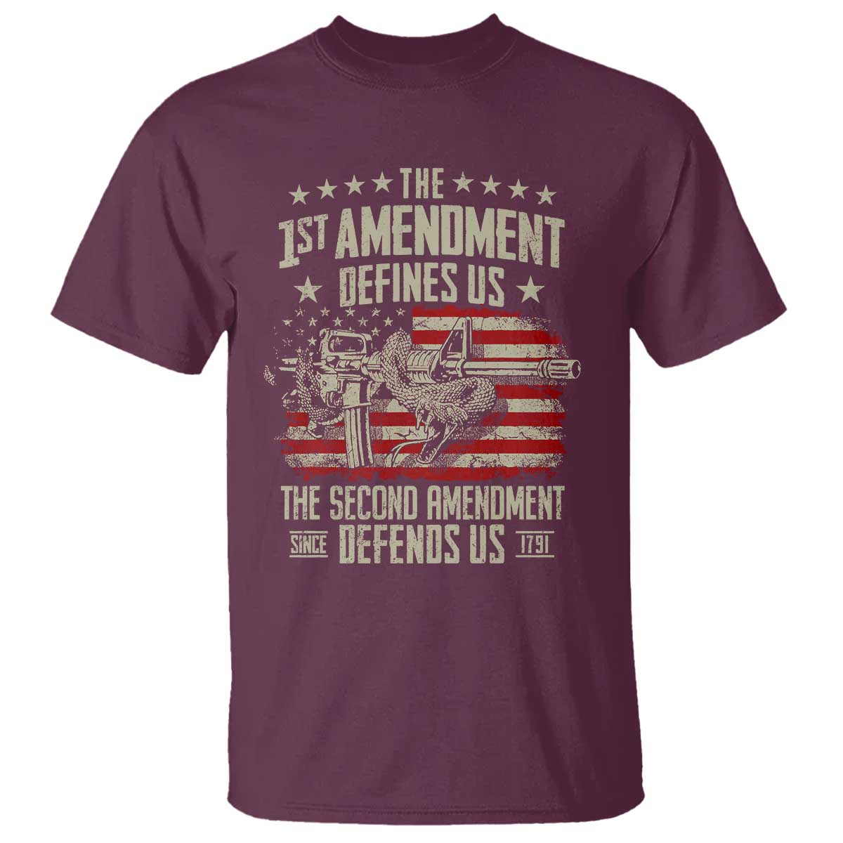 The 1st Amendment Defines Us The Second Defends Us Since 1791 T Shirt Vintage American Flag - Wonder Print Shop