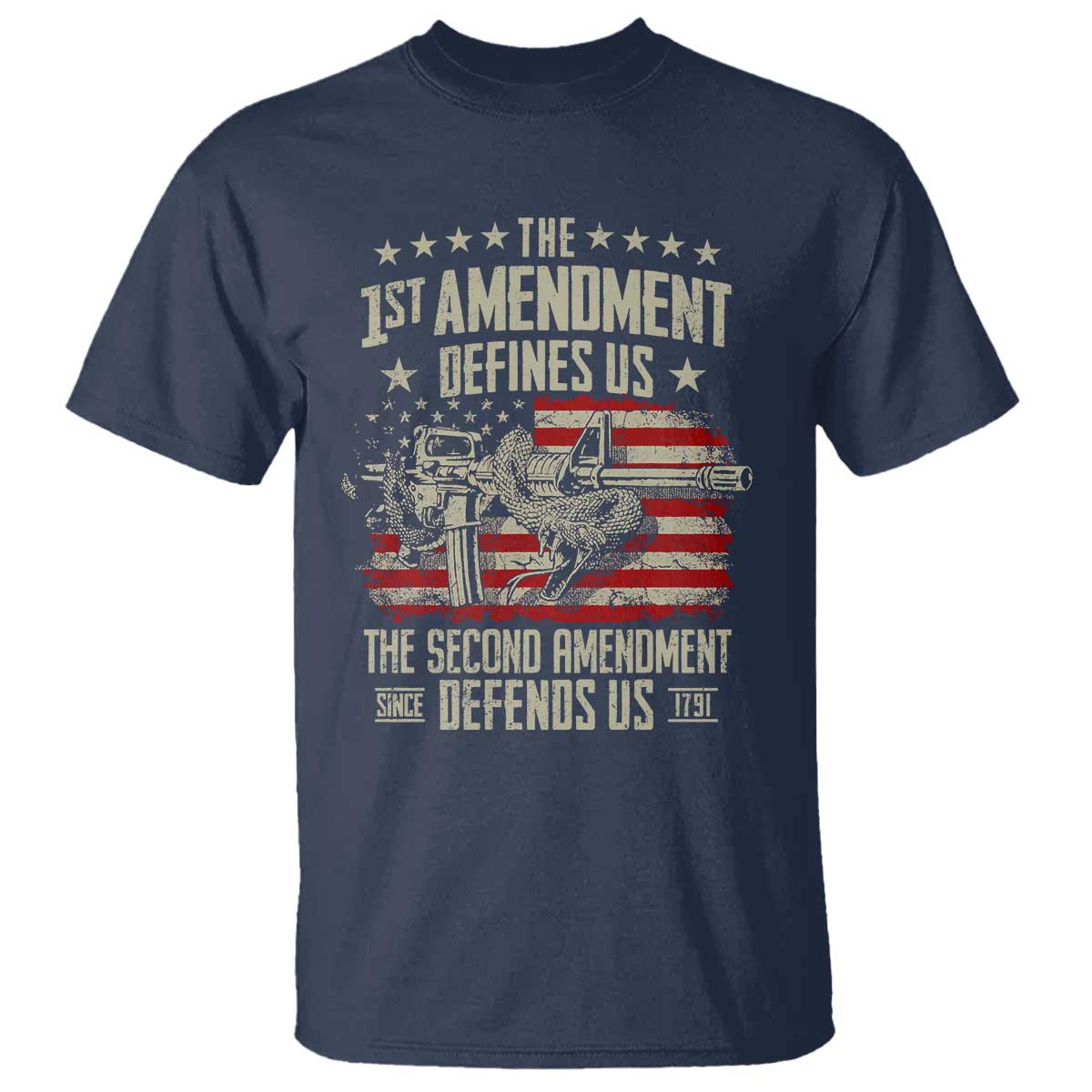 The 1st Amendment Defines Us The Second Defends Us Since 1791 T Shirt Vintage American Flag - Wonder Print Shop