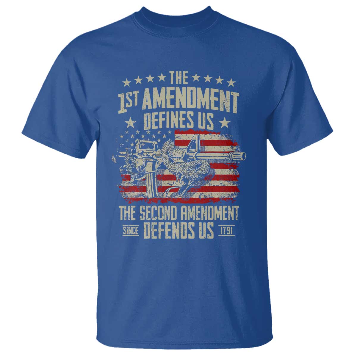 The 1st Amendment Defines Us The Second Defends Us Since 1791 T Shirt Vintage American Flag - Wonder Print Shop