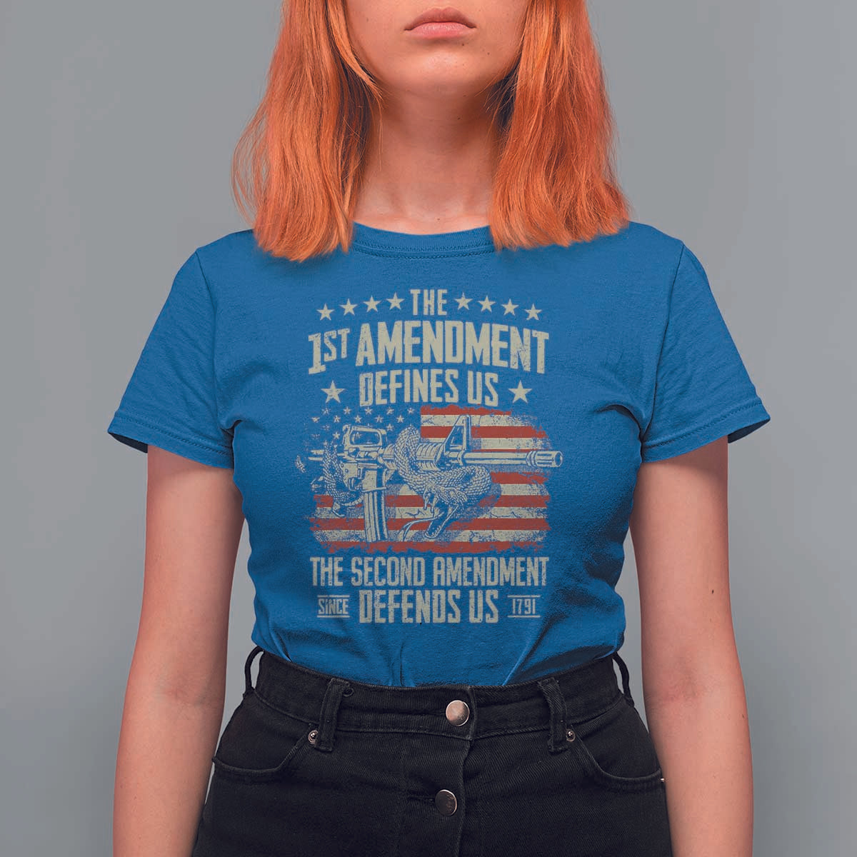 The 1st Amendment Defines Us The Second Defends Us Since 1791 T Shirt For Women Vintage American Flag - Wonder Print Shop