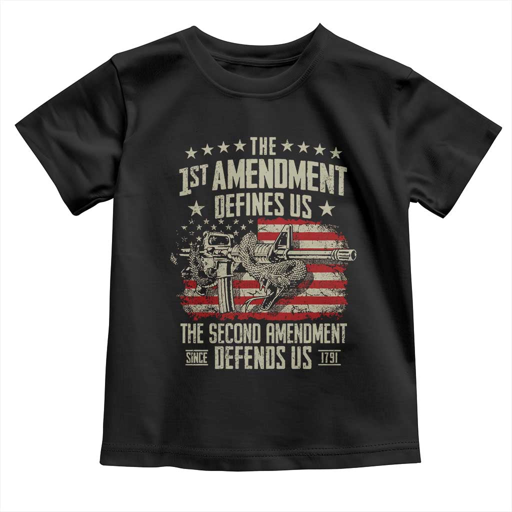 The 1st Amendment Defines Us The Second Defends Us Since 1791 Toddler T Shirt Vintage American Flag - Wonder Print Shop