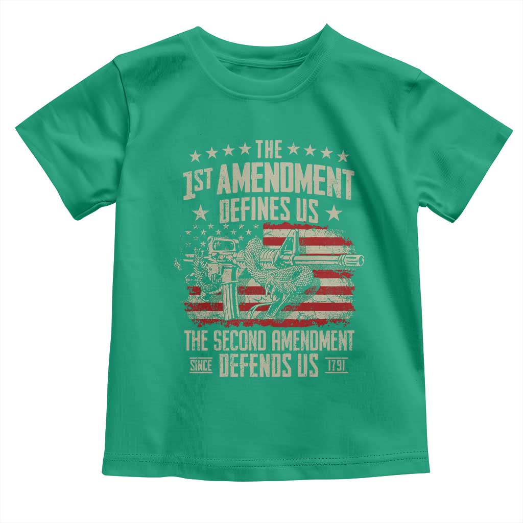The 1st Amendment Defines Us The Second Defends Us Since 1791 Toddler T Shirt Vintage American Flag - Wonder Print Shop
